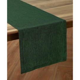 Solino Home Linen Table Runner 60 Inches Long – 100% Pure Linen Forest Green Christmas Table Runner 14 x 60 Inch – Machine Washable Hemstitch Table Runner for Fall, Thanksgiving, Winter – Milan