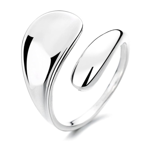 GAUEIOUR Water Drop Smooth Face Ring,Irregular Curved Open Sterling Spiral