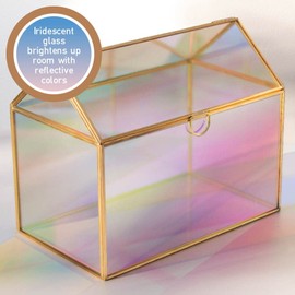 D'Eco Iridescent Glass House Plant Terrarium (10x6x8)- Indoor Tabletop Gold Geometric Planter Terrarium for Succulents, Air Plants, Moss- Home & Office Holiday Decor - Xmas Gift for Plant Lovers