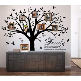 LUCKKYY Grant Family Tree Wall Decal with Family Like Branches on a Tree Quote Wall Decal Tree Wall Sticker (83" Wide x 83" high ) (Black)