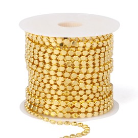 16.5FT Gold Dot Chains Roll, 2MM 18K Gold Plated Brass Flat Ball Bead Chains Spool Bulk for Jewelry Making