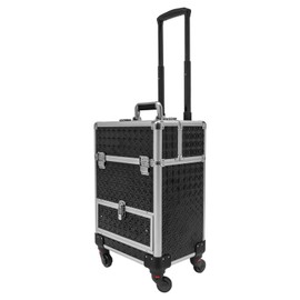 Rolling Makeup Case, Aluminum Alloy Makeup Train Case, Cosmetic Case Makeup Case Organizers with wheels, Large Capacity Trolley Makeup Travel Case for Cosmetologist Nail Tech Hairstylist Black