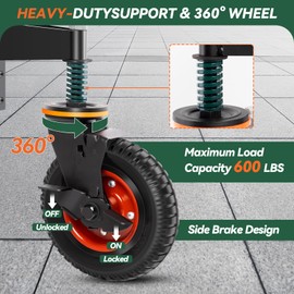 HARVOST 8 Inch Gate Wheel with Brake, 600lb Capacity Heavy Duty Farm Gate Wheel Spring Shock Absorbing Gate Caster 360 Degree Rotation for Metal Tube, Wooden, Fence Gate (2 PCS), Black