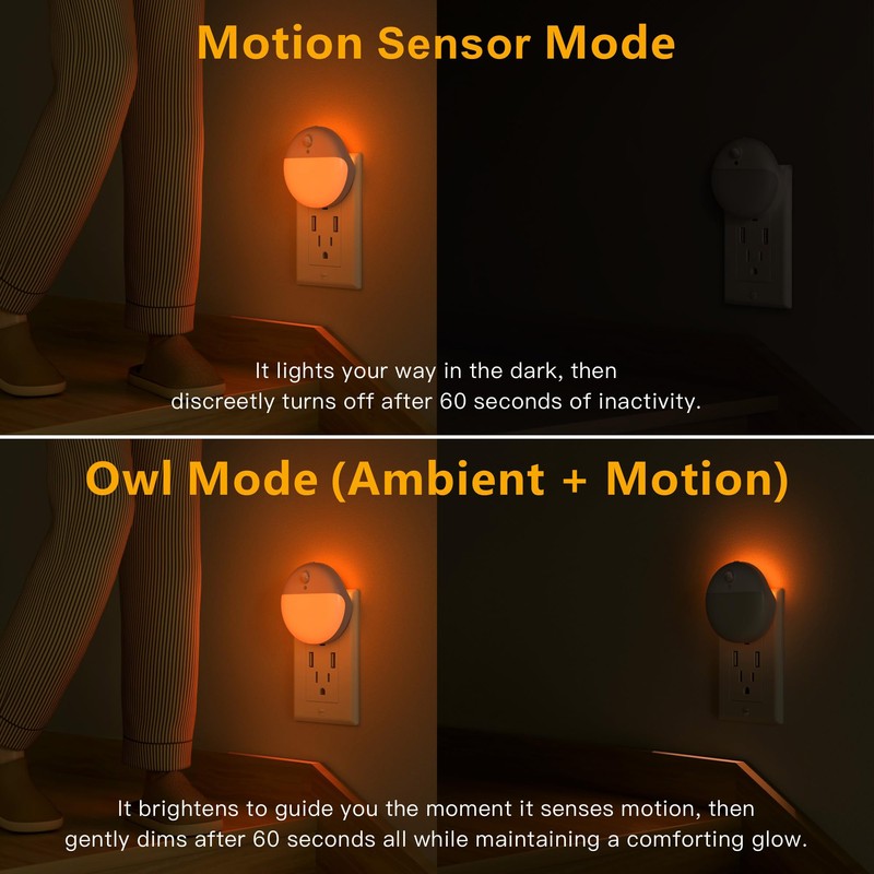 YUNLEX Amber Motion Sensor Night Lights Plug into Wall, 2