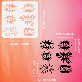 FINGERINSPIRE Comic Text Stencil 11.8x11.8 inch Plastic PET Drawing Template "Wow Boom OOPS POW Crash POP" Words Stencil Comic Theme Stencil Square Stencil for Wooden Signs Wall Scrapbook