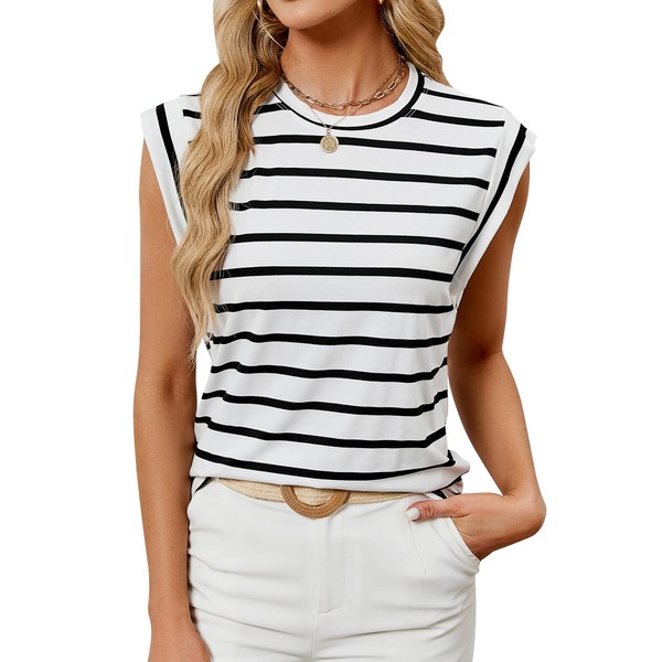 BellaDila Womens Summer Crewneck Tank Top Sleeveless Tops Casual Loose