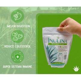 Inulina de Agave Orgánico, Sabor Natural, 350 g -En Polvo - Prebiotico de Fibra Sin Gluten Apoyo Digestivo, green house.