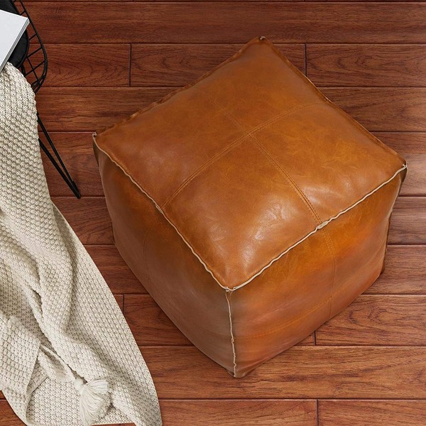 MLUPODY Poufs&Cushion-Fodere per cuscini in ecopelle Pu, qualità fatte a mano per ottomano, mobili quadrati, pouf e poggiapiedi vuoti e nuovi (marrone)
