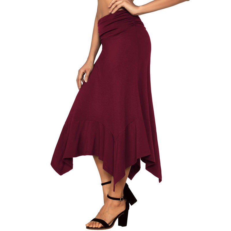 DJT Women's Vintage Elastic Waist Gypsy Irregular Jersey Long Skirt