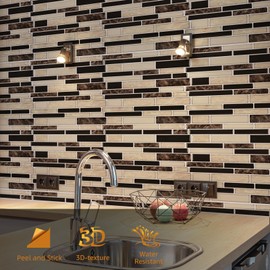 WOWSTAR 10-Sheet Peel and Stick Tiles, Marble Look Kitchen Backsplash Tiles, 12"x12" (Sand)