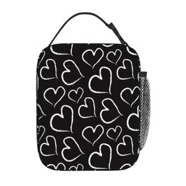 DORKEIXIA Love Heart Hearts Black And White Lunch Box Lunch Bag For Women Adults Men - Insulated Reusable Cute Lunch Bag With Large Capacity - Cooler Lunch Container For Work/Travel/Office