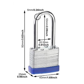 Keyed Padlocks, Heavy Duty Padlock Long Shackle Padlock with Keys, Outdoor High Security Padlock for School, Gym Locker, Office, Garage, Fence, Shed(Sliver,Size:1-9/16inch 40mm)
