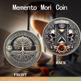 ACGZQY Memento Mori Moneta - Teschio Albero della Vita Memento Vivere Moneta Stoica EDC Challenge per la pratica quotidiana – Moneta ricordo motivazionale, regali stoici