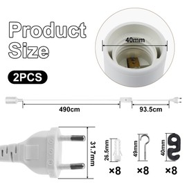 BouGPeng 2 Stück E27 Lampenfassung mit kabel 6M und Schalter AC 250V 4A(max.60W) E27 Lampe Fassung mit EU Stecker und Haken Schrauben zum einfachen Aufhängen Steckdosenadapter Weiß