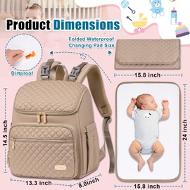 Weitars Diaper Bag Backpack Large Baby Diaper Bag with Changing Pad Travel Diaper Backpack,Baby Bag for Boys Girls,Stroller Straps,5 Insulated Pockets (Khaki)