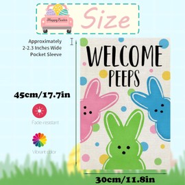 Easter Welcome Peeps Garden Flag, Double Sided, Burlap Holiday Bunny Yard Flag 12 x 18 in