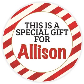 This is a Gift for Allison - Circle Sticker Decal 3 Inch - Candy Cane Merry Christmas Gift Tag Present Tree Holiday Custom Name Santa Claus