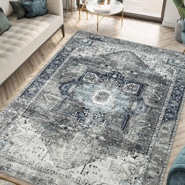 Keen Home Design 8x10 Rug - Machine Washable Area Rug with Non-Slip Backing, Ideal for Living Room, Dining Room, Bedroom - Vintage, Easy Clean, Durable, Low Pile Rug - (8' x 10')