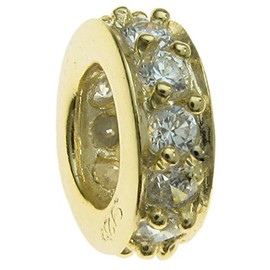 Sterling Silver Cubic Zirconia Rondelle Synthetic Birthstone April Gold-Tone European Style Bead Charm