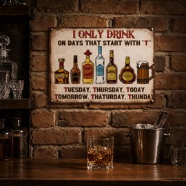Funny "I Only Drink on Days" Metal Sign, Retro Home Bar Pub Shed Plaque