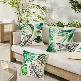 Betylifoy Outdoor Cushion Cover Waterproof Decorative Cushion Cover Pack of 4 45 x 45 cm Summer Tropical Leaves Cushion Covers for Sofa Cushion Patio Garden Outdoor (45 x 45 cm)