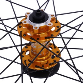 29Inch Mountain Bike Wheelset,Quick Release Front Rear Wheels Bike Wheels,Cassette Bicycle Wheelset,Aluminum Alloy Rim Disc Brake Wheelset,Suitable 7-12 Speed Cassette (Gold hub, 29")