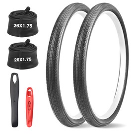 GRELiving 20/24/26x 1.75 Bike Tire Set,2 Pack Mountain Bike Tire Replacement Kit with AV35mm Inner Tubes Valve and Bike Tire Levers,BMX Tires Rubber MTB Tires for Hard Roads (26x1.75 Set)
