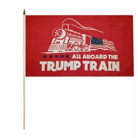 Pack of 3 All Aboard The Trump Train Red 100D 12x18 12"x18" Stick Flag 30" Wood Staff