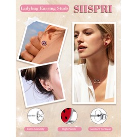 SIISPRI 6Pairs Ladybug Women Earrings Set Cute Bug Little Ladybird Earrings Round Circle Button Stud Post Earrings 10MM (Silver)