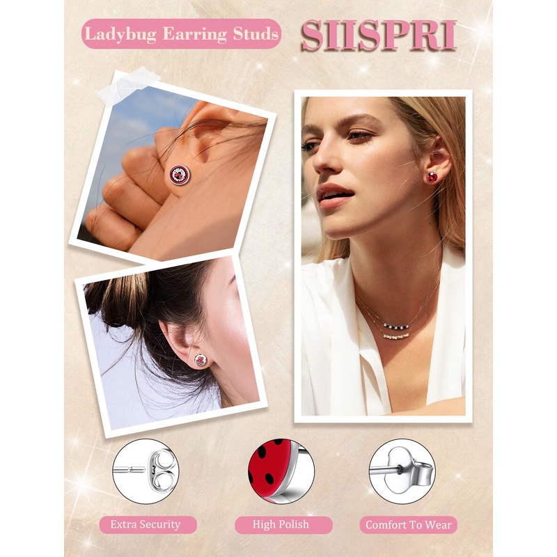 SIISPRI 6Pairs Ladybug Women Earrings Set Cute Bug Little Ladybird