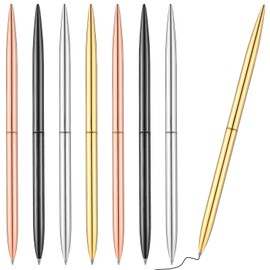 8 Piece Metal Ballpoint Pen Set, Metal Twist Black Ink Pen Slim Metallic Ballpoint Pens Writing Pen, Home School Office Supplies for Students Teachers, Gold, Rose Gold, Steel, Silver