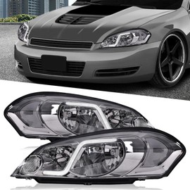 PIT66 Headlight Lamps Compatible with Chevy Impala 2006-2013/Fit Monte Carlo 2006-2007/ Fit Impala Limited 2014-2016,Clear lens Chrome Housing Clear Reflector