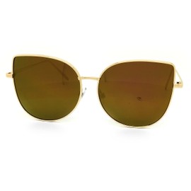 RAKOSTA c7040 Premium Oversized XL Retro Cats eye Mirrored Funky Fashion Aviator Sunglasses (GOLD, LIGHT FRAME)