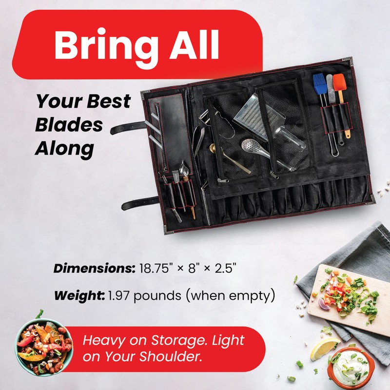 OuiChef Chef Knife Bag for 10 Knives & Utensils -
