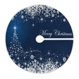 ATTX Winter Blue Snowflakes Christmas Tree Skirt Home Decoration Large Round Tree Skirt 35.4 Inches