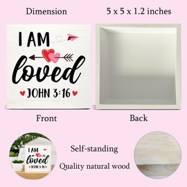 Christian Desk Decor, Rustic I Am Loved Scriptures Wooden Sign Home Tabletop Shelf Desk Decoration, Valentines Day Decorations