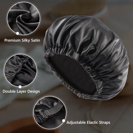Lolalet 2 Stück Seidenhaube zum Schlafen Satin Bonnet, Seide Schlafmütze Schlafhaube für Männer Damen Haarhaube -Schwarz