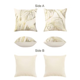 Bonhause Set of 2 Cushion Covers Golden Leaves 45 x 45 cm Velvet Soft Decorative Cushion Cover Gold Foil Print Decorative Cushion Covers for Sofa Bedroom Living Room Car Home Decoration