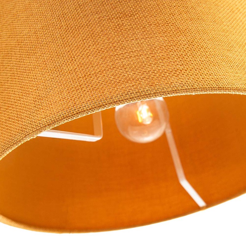 Contemporary and Sleek 12 Inch Ochre Linen Fabric Drum Lamp