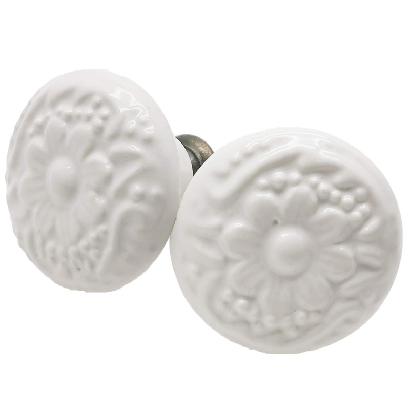 M MIMHOOY 6 Pcs Ceramic White Drawer Dresser Knobs Vintage