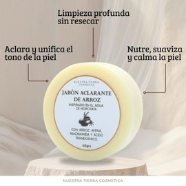 Nuestra Tierra Cosmética Jabón Aclarante de Arroz con Avena y Niacinamida, Inspirado en Agua de Horchata, 60g