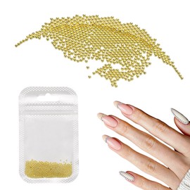 HARFINGTON Nail Art Beads 0.05" (1.2mm) Mini Metal 3D Caviar Nails Beads Ball Bubble Bead with Bags for Nail Art DIY Craft Decoration, Gold Tone