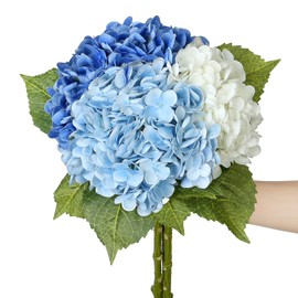 SITUMEIZI Blue Hydrangea Artificial Flowers Blue Flowers Faux Hydrangea Flowers 21 Inch Fake Hydrangea 3Pc
