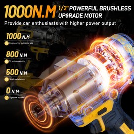 1000Nm(738ft-lbs) Cordless Impact Wrench 1/2 inch, High Torque Brushless Impact Gun w/Two 4.0AH Battery, with Storage Case, Electric Impact Wrench for Car Truck, RV/Mower