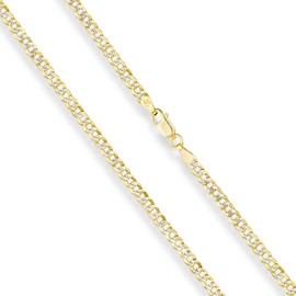 Miabella Italian Solid 18k Gold Over 925 Sterling Silver Two Tone 3.5mm Diamond Cut Cuban Link Curb Chain Necklace for Women, Made in Italy, Sterling Silver, No Gemstone
