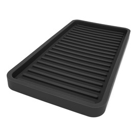 Happitasa Silicone Kitchen Sink Organizer Tray, Sponge Holder and Countertop Protector | Bathroom and Kitchen Soap Dish and Dispenser Tray (Black, 10"x5.25")