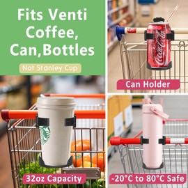 Shopping-Cart-Cup-Holder, Grocery-Cart Organizer with Expandable Drink Holder Spill-Proof Shopping Cart Accessory (Easy Clip On)