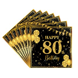 20pcs Black Gold 80th Birthday Napkins,80th Birthday Serviettes for Men Women,80th Napkin Serviettes for 80th Birthday Table Decorations,80th Birthday Party Tissue for Him Her 80th Birthday Decoration