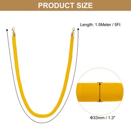 PATIKIL 5 Feet Yellow Velvet Stanchion Rope, 4 Pack Crowd Control Barrier Rope with Snap Hooks for Posts Stands Queue Divider of Hotel Theater, Golden