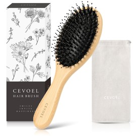 CEVOEL Hair Brush, Paddle Brush, Natural Pig Hair [New Habit for Young Hair!] Brush, Hair, Women's, Comb, Hair & Smooth (M Storage Bag Included)
